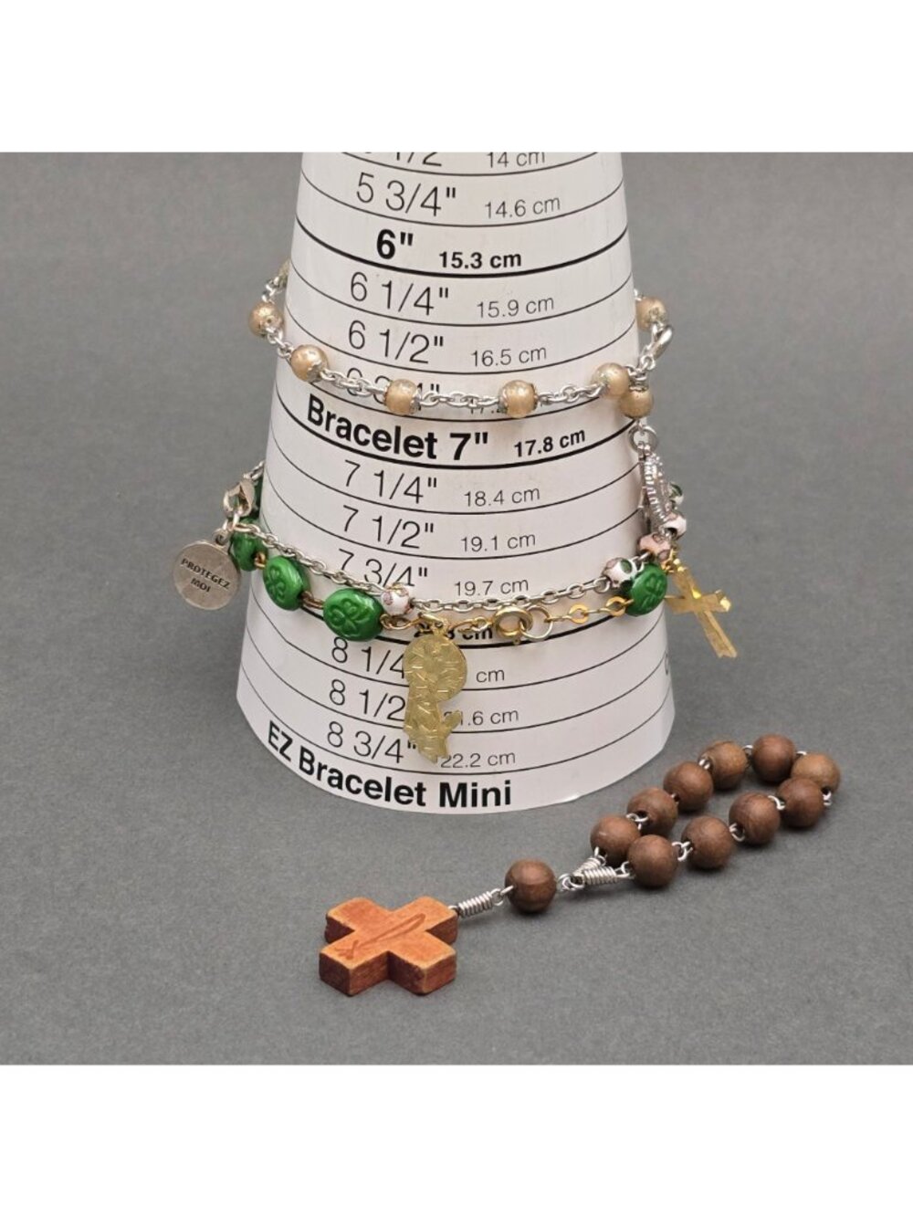 Vintage Devotional Prayer Bead Bracelet Lot of 4 Wood Cloisonne Shamrock Rosary - Picture 12 of 12